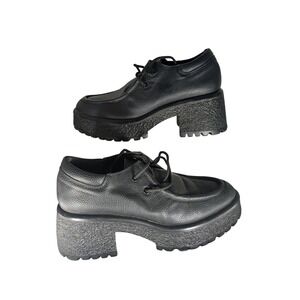 Bershka Womens Black Pebbled Platform Oxford Chunky Block Heel Shoes 39 1666/660